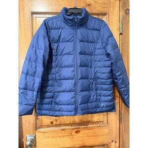 Lands' End Down Puffer Jacket Womens XL(18) Blue Quilted Full Zip Warm Coat Plus